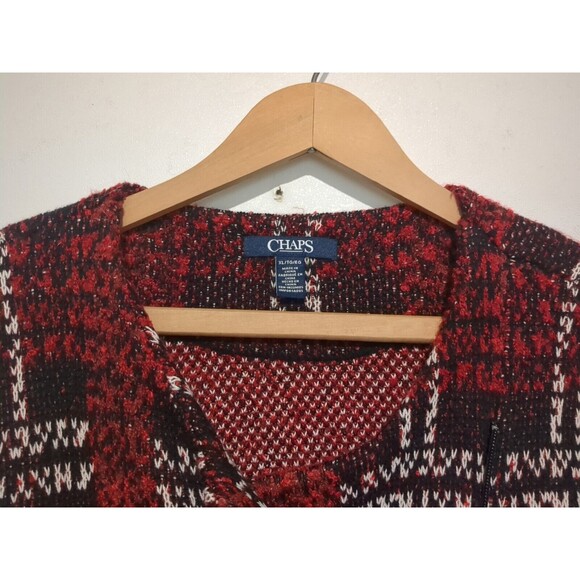 Chaps XL Red Black Plaid Cotton Blend Zip Front Cardigan Sweater Jacket R Lauren - Picture 2 of 5